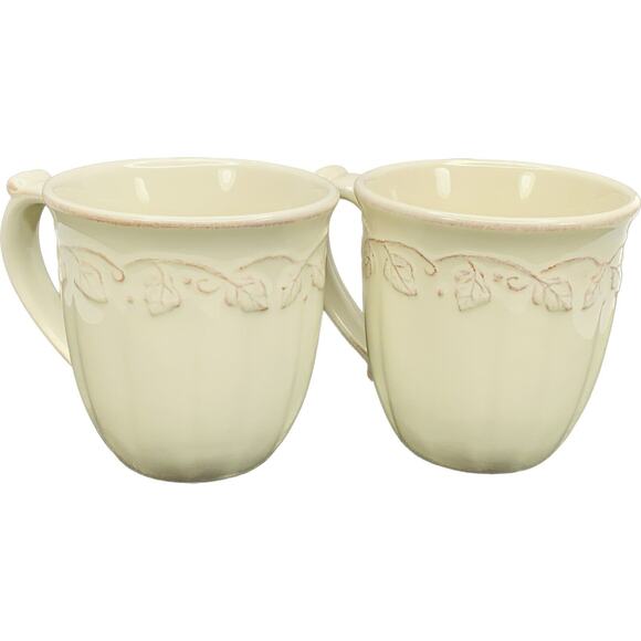 Longaberger Pottery VINTAGE VINE MUG in Cream Set of 2 - Picture 2 of 8
